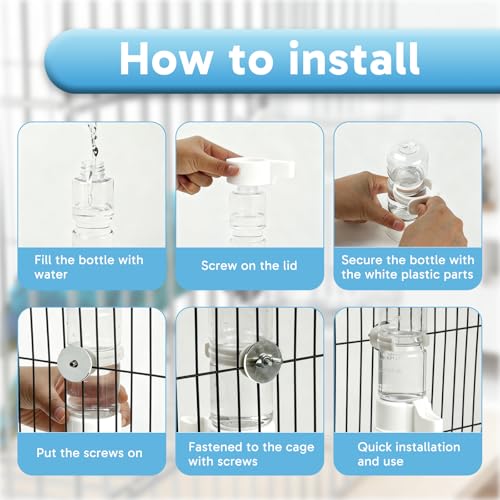2 Pcs Parakeet Water Dispenser, Automatic Bird Water Dispenser Hanging Feeder, No Drip Bird Cage Water Fountain for Parrots, Finches, Small Pet Birds, Easy to Install and Use(White, Blue)