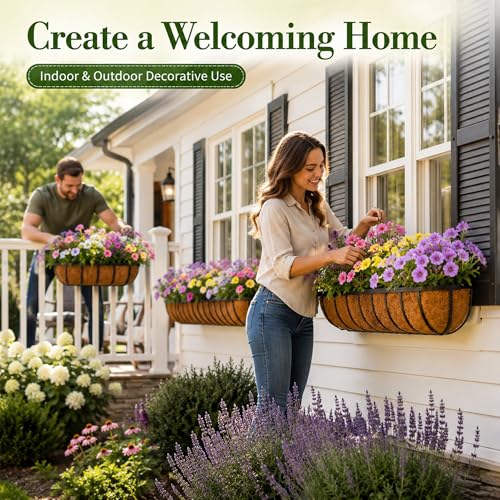 HFHOME Coco Liners for Planters, 48 Inch 2 Pack Natural Coconut Coir Fiber Window Box Liners, Wall Hanging Basket and Flower Box, Trough Coco Planter for Garden Fence - size: 48 2P HALF