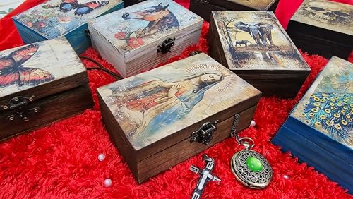 RK Collections Our Lady of Guadalupe Virgin Mother Mary Rosary Box. Vintage Woodem Prayer Box for Religious Gift. Trinket case Holder (6.5 x 4.25 x 2.25 inches) - style: Mother Mary/Lady of Guadalupe