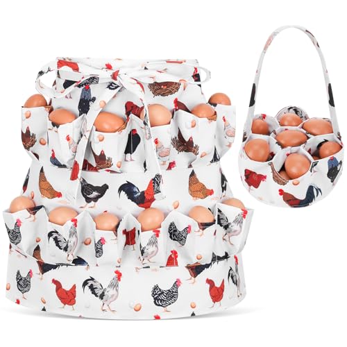 Egg Collecting Apron and Basket, 12 Pouches Chicken Egg Apron with 7 Pouches Basket, Aprons for Fresh Eggs - color: Style 2