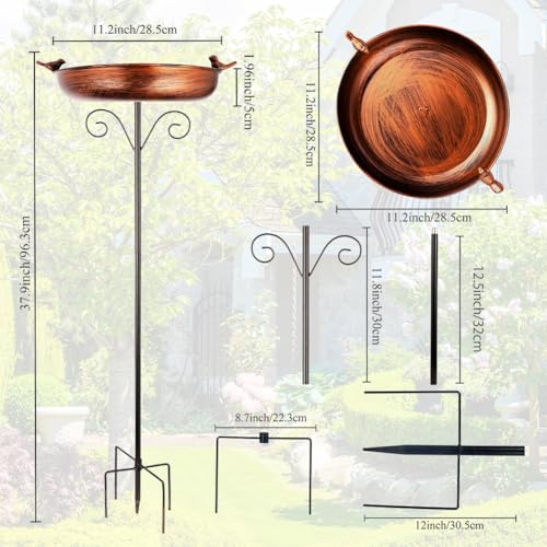 DREAMSOUL 38" Metal Bird Bath with Stake, Vintage Copper Birdbath | Bird Bath for Outside Freestanding Structure, Suitable for Garden Backyard Landscape, Easy Assembly with No Tools Required - size: 11 Inch