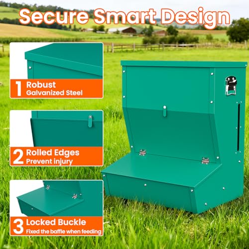 2-Door Heavy Duty Galvanized Steel Hog Feeder, 3.7 Bushel Capacity, Outdoor Pig Feeding Station with Visible Monitoring Window, Durable Livestock Feeder for Farm and Barn (Green)