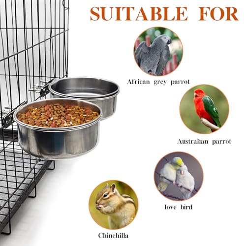 PINVNBY 2pcs Stainless Steel Bird Bowl Water Bowl Stainless Steel Bird Feeding Dish Cups for Parrot Parakeet African Greys Conure Cockatiels Lovebird (Diameter: 4.72 inches M)
