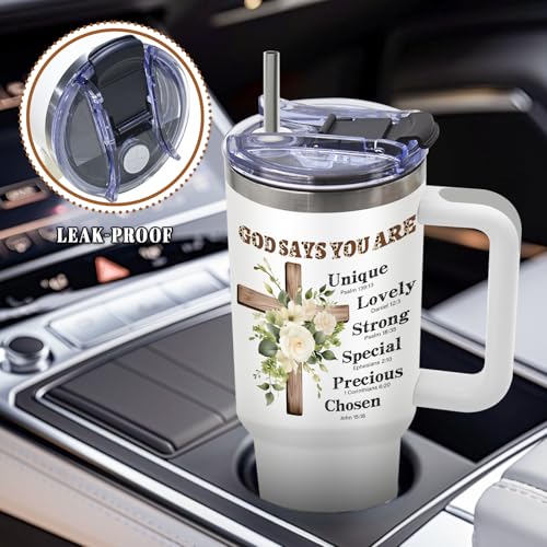 DUUV Christian Tumbler 40oz, Insulated Christian Gifts for Women | Bible Verse Tumbler Leakproof, Inspirational Gift for Women Christians, Christmas Birthday Gift for Mom Sister, 1 Pack - color: Christian Flowers