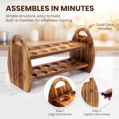 Wooden Egg Holder Countertop, 2-Tier & 24 Holes Rustic Egg Tray Storage | Chicken Quail Duck Turkey Fresh Egg Stand, Farmhouse Style, Cute, Kitchen Display & Organizer, Easy to Assemble, Country Gift