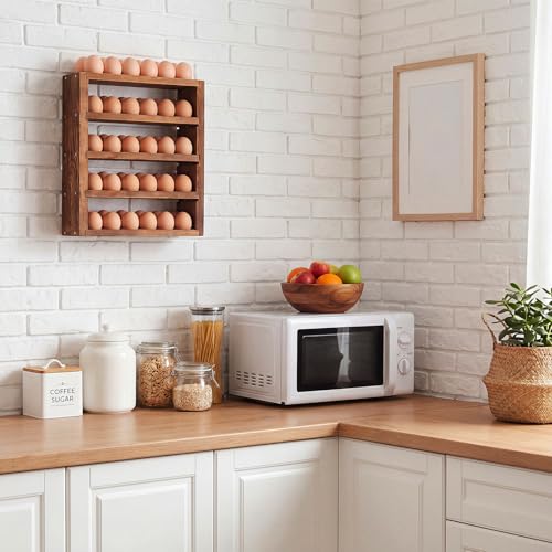 60 Egg Holder Countertop and Wall Mounted, 5 Tier Wooden Fresh Egg Storage Rack for Gathering Backyard Chicken Eggs Rustic Farmhouse Kitchen Decoration Organizer