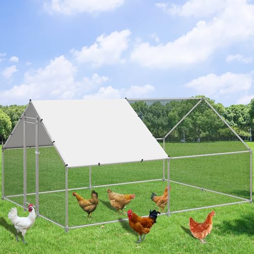 NUGRIART Large Metal Chicken Coop Walk-in Poultry Cage Hen Duck Run House with Waterproof & Anti-UV Cover Galvanized Rabbits Habitat Spire Shaped Cage for Outdoor Yard Farm Use - size: 13.1' L x 9.8' W x 6.56' H