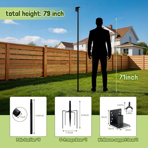 Smart Bird Feeder Pole Stand 79in Bird House Pole for Camera Birdfeeder Station