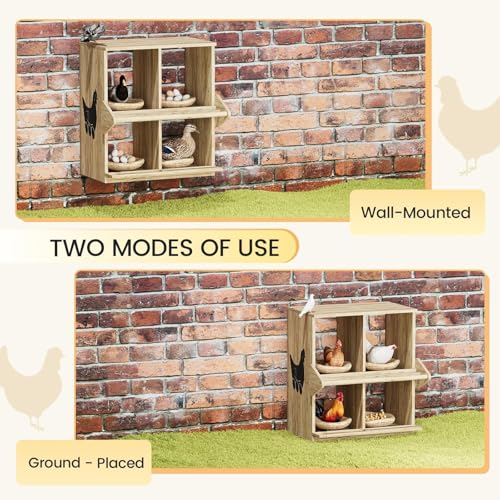 Chicken Nesting Box, 4 Compartment Wooden Nesting Boxes for Chickens with Perches, Floor/Stand/Wall Mount Large Chicken Nesting Boxes for Small & Medium Poultry - size: 4 Compartment