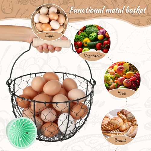 2 Pcs Egg Basket With Handle,Wire Egg Basket for Gathering Fresh Eggs, Round Egg Collecting Basket for Farm,Vintage Style Chicken and Duck Eggs Basket Egg Countertop Storage Container Holder ﻿ - color: Black