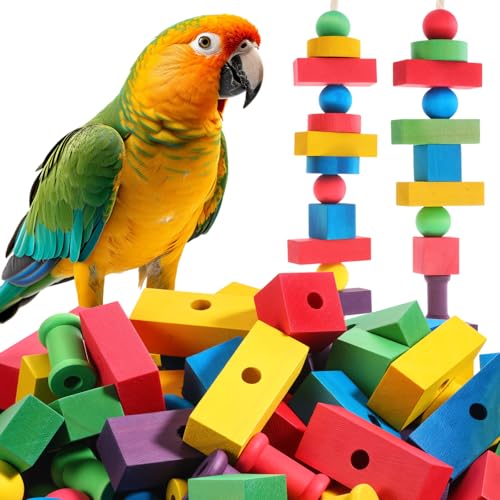 Bird Toys for Parrot, 165 Pcs Colorful DIY Wooden Blocks Craft | Cage Chewing Playing Training Toy for Cockatoos, Macaws, African Grey and Small Medium Parrots