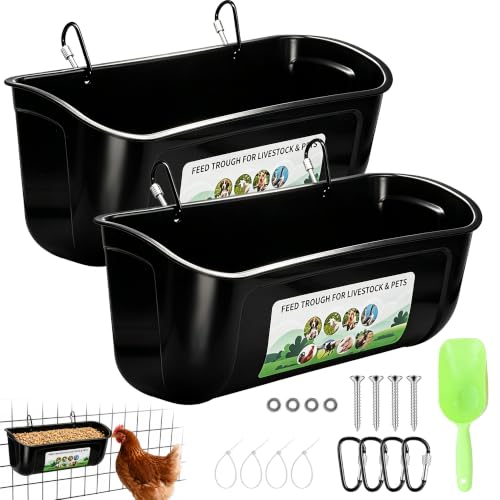Chicken Feeder Waterer, 2 Pack Hanging Fence Trough, 5 Quart Total Capacity Plastic Feeder with Clips & Screws for Chicken, Duck, Goat, Sheep, Piglet, Dog and Poultry Livestock (Black 2pcs) - color: Black 2pcs