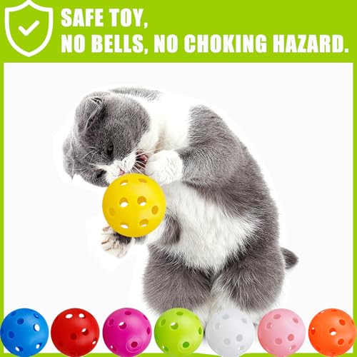 24Pcs Cat Ball Toy, Low Noise No Bells Holey Plastic Cat Balls, Funny Interactive Cats Toys for Indoor Cats, Firm Toy Balls for Kitten Puppy Ferret Bird (1.65") - color: 24pcs-mixed