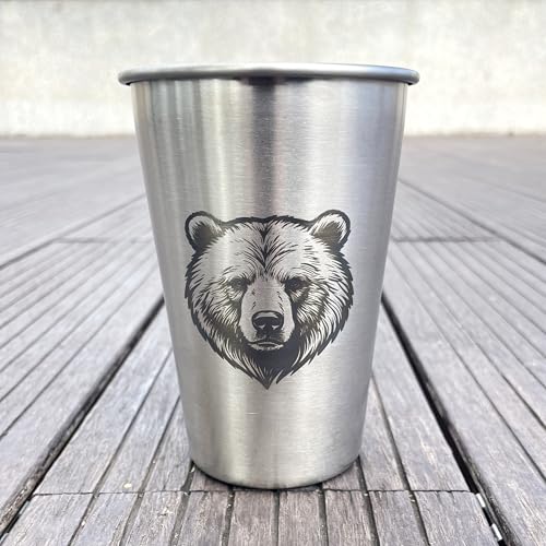 4 Pack 16oz Conical Stainless Steel Cups - Laser Engraved Animals, Stackable Durable Metal Cold Drink Cups for Parties & Outdoor Events (Bear/Lion/Tiger/Wolf) - color: Wild Animal 1