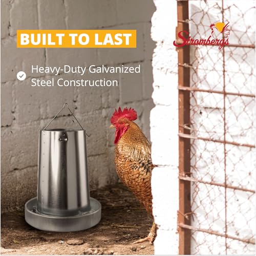 Stromberg's Metal Hanging Poultry Feeder, Galvanized Heavy Duty Steel, Holds 44 lbs, Rolled Edges for Safety, Secure Feed Flow Lock, Versatile Use Free Standing or Hanging