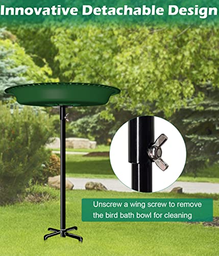 29 Inch Height Oval Shape Bird Bath for Outdoors, Detachable 5-Prong Birdbath Bowl Spa & Birdfeeder with Metal Stake Stand for Outside Garden, Green - color: Green