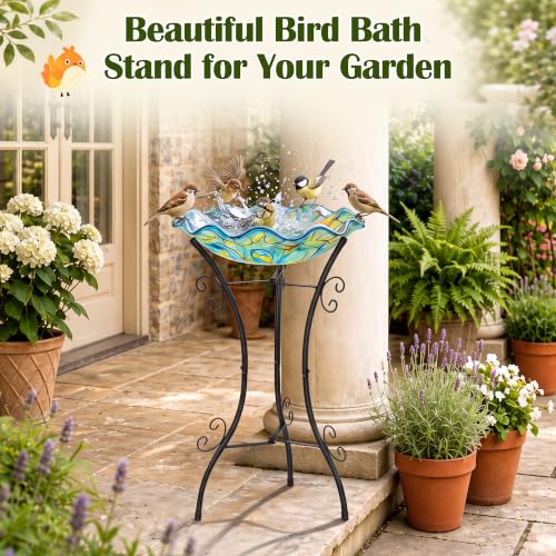 Outdoor Metal Bird Bath Stand, Sturdy Birdbath Bowl Stand, 32 Inch, Fade and Weather Resistant, Outdoor Decoration for Glass BirdBaths, Garden Yards Lawn(Essential) - style: Essential