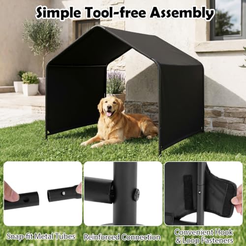 Large Dog Shade for Outdoor,4.2' x 3.8' x 3.5' Pet Tent Canopy | PU Coating | Waterproof | Robust Metal Frame | Ground Stakes Included | Ideal for Medium & Large Dogs |