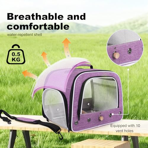 Bird Carrier Bag for Small to Large Bird, Portable Travel Carrier Cage with Standing Perches Metal Tray and Grate (Purple, Large Carrier) - color: Purple