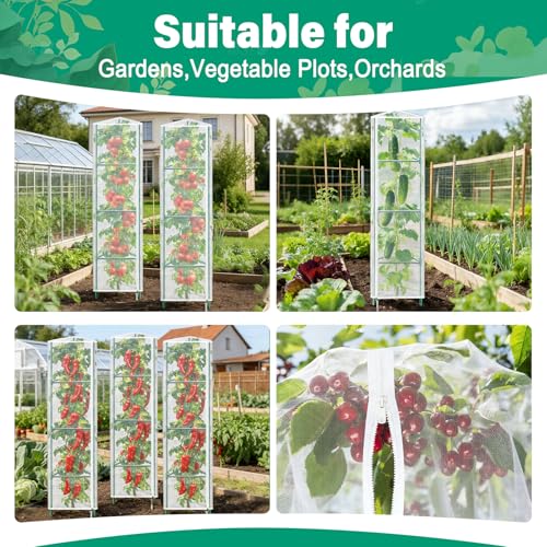 3 Pack Garden Bird Netting Plant Cover for Triangle Tomato Cage, 48"x13" Insect Bird Barrier Tomato Cage Net with Zipper & Drawstring, Tomato Trellis Netting Protection Cover for Protecting Plants - color: Triangle White