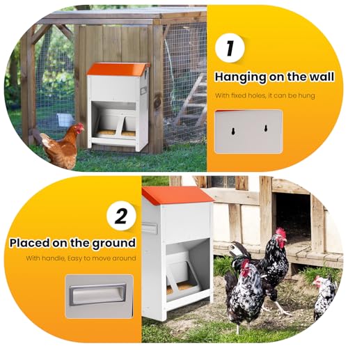 Automatic Chicken Feeder Large 20Lbs No Waste Poultry Feeder Trough | Metal Hanging Chicken Feeder Trough Dispenser Outdoors with Lid and Visual Window for Chicken Poultry Turkey Duck