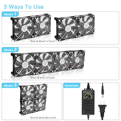 4X 120mm Server Rack Fan with Speed Control 110V 240V Ball Bearing | Big Airflow DIY AC Fans for Mining Rig, Crawlspace, Basement, Refrigerator, Greenhouse Cooling - size: 120x25mm x4