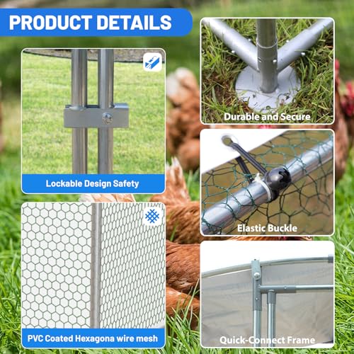 Large Metal Chicken Coop with Run, Walk-in Poultry Cage with Dome Roof for Backyard, Galvanized Heavy-Duty Frame for Ducks & Rabbits - size: 156"L x 120"W x 78"H