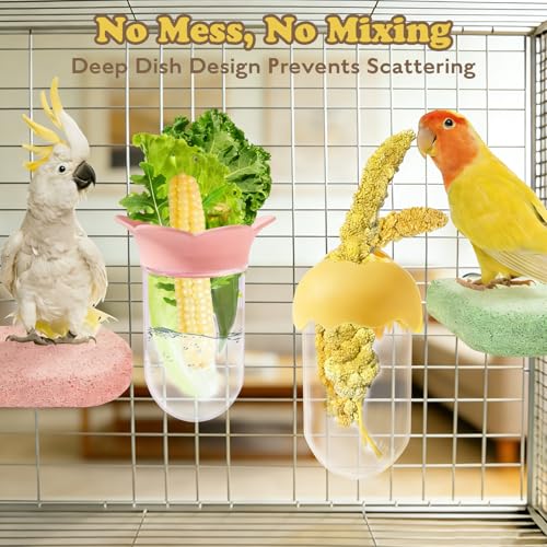 2PCS Vegetable Bird Cage Feeder, Millet Holder for Bird Cage, Veggie & Fruit Parakeet Holder Cup with Water Storage to Keep Green for Cockatiels, Budgies, Lovebirds
