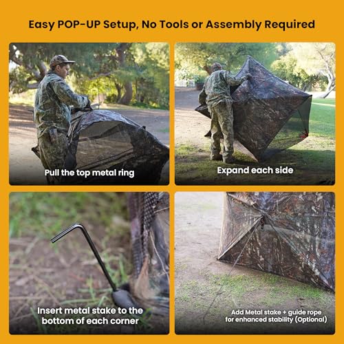 Hunting Stealth Deer Blind Shelter, Camping, Camouflage | 270° Vision 4.8x4.8 Ft Pop-up 2-3 Person See-Through, Magnetic Door, Sliding Windows and Backpack Carry Bag, Beach, Fishing