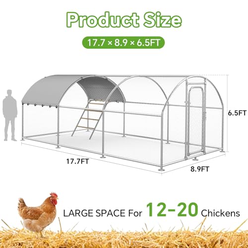 10 x 19.7 x 6.4 FT Metal Chicken Coop, Chicken Run with Cover | Walk-in Metal Chicken Coop, Side Hardware Cloth, Waterproof Cover, Roosting Perch, reinforced frame, Backyard & Farm Use - size: 236.4"L x 116.0"W x 77.3"H