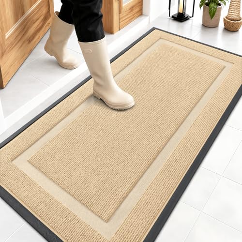 OLANLY Front Door Mat Outside 47x23, All-Season Heavy-Duty Rubber Doormat | Beige, Absorbent, Stain and Fade Resistant, Waterproof Non-Slip Backing, Low-Profile Indoor Outdoor Floor Mat for Entryway - color: Beige, size: 47" x 23"
