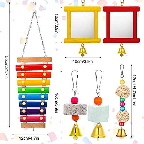 Sumind 6 Pieces Chicken Mirror Chicken Toys for Coop with Bells, Hen Xylophone Toy with 8 Metal Keys, Parrot Grinding Stone, Sepak Takraw Toy, Dangling Bird Toy