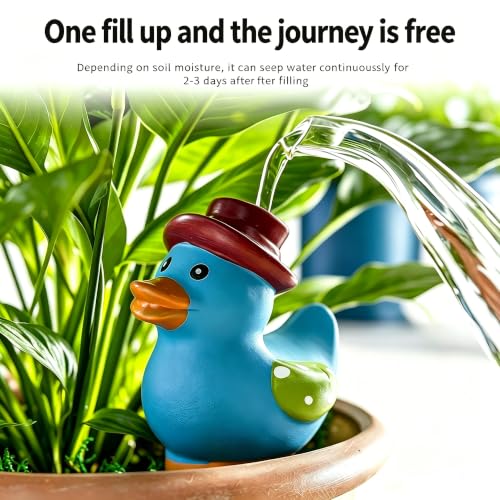 4PCS Terracotta Self Watering Spikes, Cute Duck Shaped Self Watering Globes | Automatic Plant Waterer Outdoor&Indoor Use, Vacation Clay Watering Devices System, Slow Release Self Watering Planter Insert - color: Blue and Yellow Ducks Set (Pack of 4)