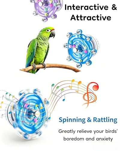 2 Pcs Bird Toys for Parakeets, Colorful Spinning Wheel Chew Toys, Interactive Spinner Rattle Parrot Toys,CockatielToys, Parakeet Toys, Bird Cage Accessories for Entertainment Chewing Exercise - color: Purple and Blue