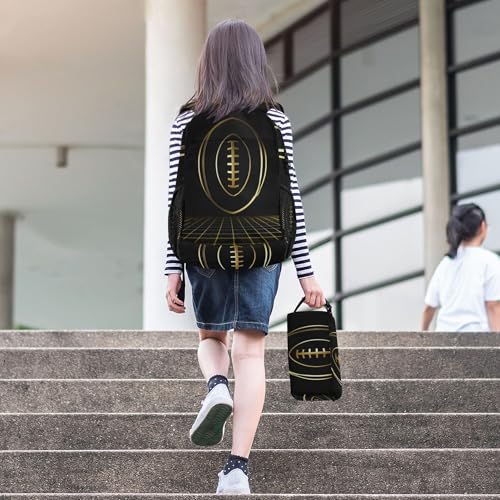 American Football Gold Backpack with Lunch Bag, School Travel Backpack for Teens Boys Girls Backpacks Set - color: Black and Gold