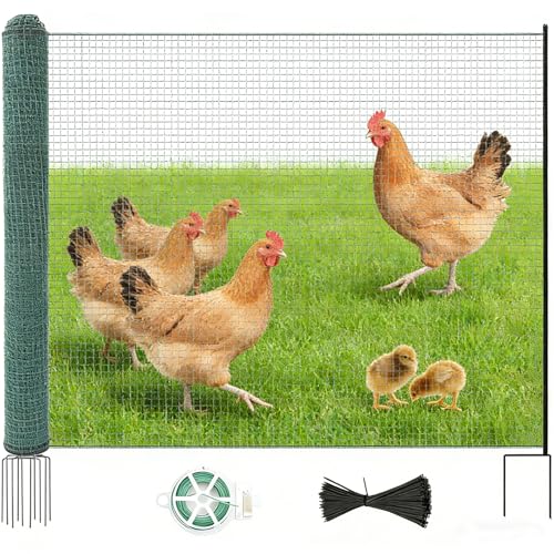 Non Electric Fence Netting 40" x164' Poultry Fence with Double Spiked Post | Portable Poultry Fence All-Purpose Fencing for Dogs, Chickens, Ducks, Turkeys Suitable in Backyard, Garden, Farm - size: 40in x 164ft