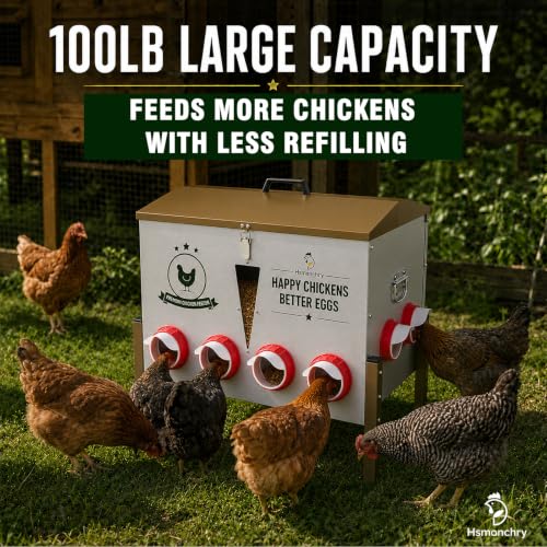 100 lb Automatic Chicken Feeder, 12-Port No-Waste Metal Feeder
