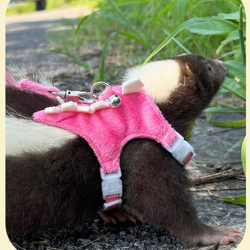 Ferret Harness and Leash Set Small Animals Vest Harness with Safe bell Dinosaur Shaped Walking clothes for Baby Rabbit Guinea pig Teacup Chihuahua Mouse and other small pet (Pink) - color: Pink