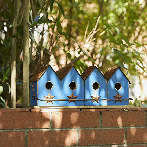 Glitzhome 17" L Retro Blue Distressed Solid Wood Birdhouse with Perch Garden Hanging Bird House for Outdoors - color: 17"L Retro Blue