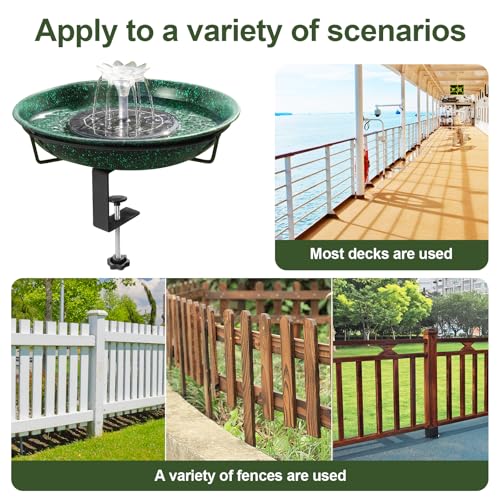 Yiabivo Deck Mounted Bird Bath with Fountain,Solar Railing Bird Bath Fountains for Hummingbirds,Adjustable Metal Durable Deck Bird Bath Holder for Outdoor Railings, Patio Deck,Garden
