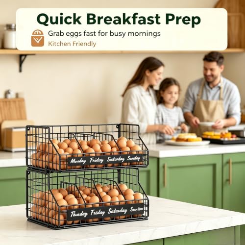 Egg Holder Countertop, Large 2T Chicken Egg Basket for Gathering Fresh Eggs | Egg Storage Organizer with Adjustable 5 Divider & Label, Stackable Wall Mounted Egg Collecting Basket Rack, XXL Black - color: 2T XXL Black