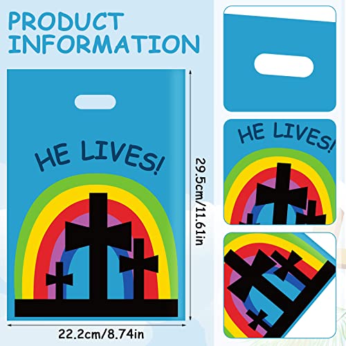 Oudain 60 Pcs Religious Goody Bags, Easter Treat Gift Bag with Handles, Christian Cross Plastic Candy Packaging Bags for Party Favor Easter Egg Hunting Game VBS Gift Packaging(Cross) - color: Cross