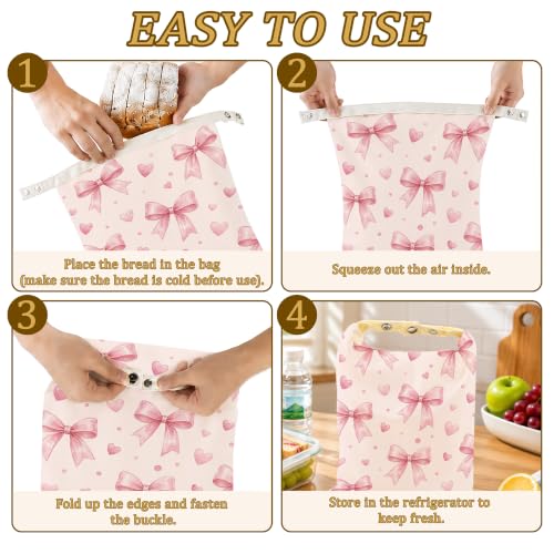 2 Pack Reusable Beeswax Pink Bow Bread Bags, Sourdough Bread Sweet Hearts Storage for Homemade, Freezer Storage Bag to Keep Fresh, Baguette Bag with Beeswax Liner Kitchen Baking - color: Pink Bow