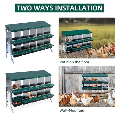 Chicken Nesting Box 10-Compartment – Roll Away Laying Boxes for Hens with Lid Cover & Egg Protection – Heavy Duty Red Poultry Nest Box - color: Green, size: 59.1"L x 23.6"W x 35.4"H
