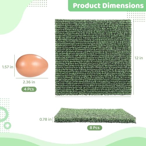8 Pcs Chicken Nesting Pads, Washable Nesting Box Liners for Chicken Coop, Reusable Plastic Nest Box Pads with 4 Pcs Fake Wooden Eggs, Chicken Laying Mats, 12×12×0.8 inch - color: Green x 8