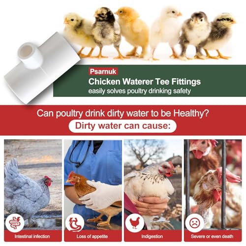 10 Pack Chicken Waterer Tee Fittings, for Threaded Chicken Water Cups, Chicken Waterer Nipples and Poultry Water Feeder, ABS Material, White & Thickened