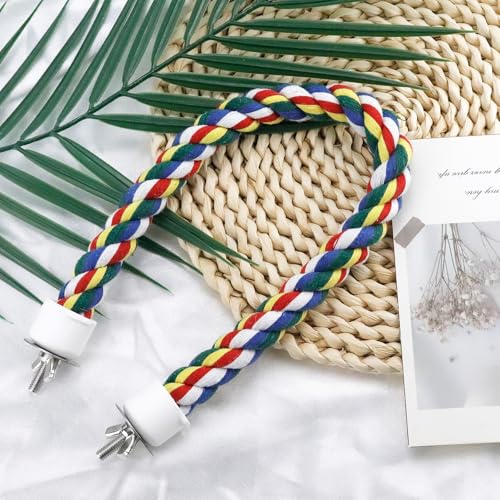 Bird Rope Perch - 40CM/15.7inch Colorful Perches Climbing Standing Bungee Rope Perches Chew Toys for Cockatiels Parrots