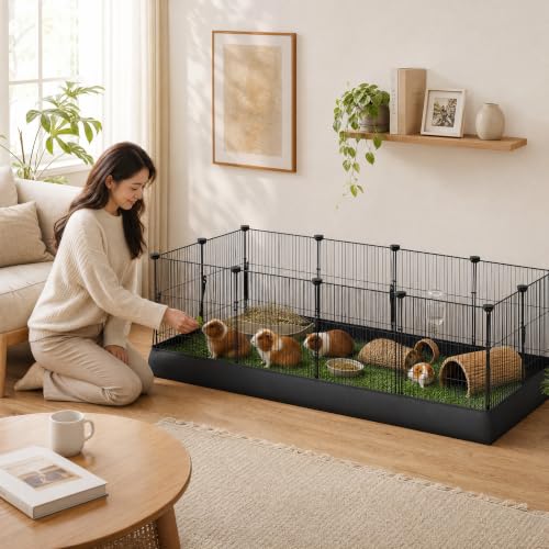 Chicken Brooder Pen with Washable Canvas Bottom Large Indoor Small Animal Black Playpen 12-Panel DIY Wire Pet Enclosure Cage with Door & Connectors Guinea Pig Rabbit Bunny Chick Playpen