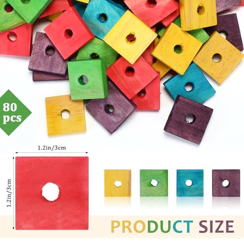 Sumind 80 Pieces Bird Toy Wooden Blocks Parrot Chewing Toys Mini Wood Chips Small Animals Cage Accessories for DIY Playing Chewing Shredding Mixed Large Bird Toys, Random Color - style: Wood Blocks