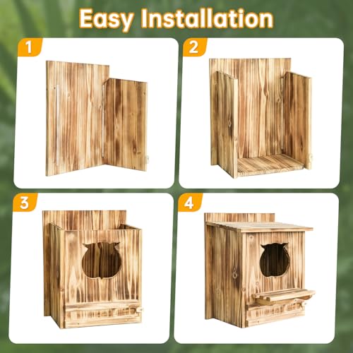 Owl Nesting Box for Outside 14.2×12×7.5 Inch Screech Owl House Bird House | Owl-Shaped Entrance, Wooden Bird Box, Easy to Install, Ideal For Backyard Birding & Wildlife